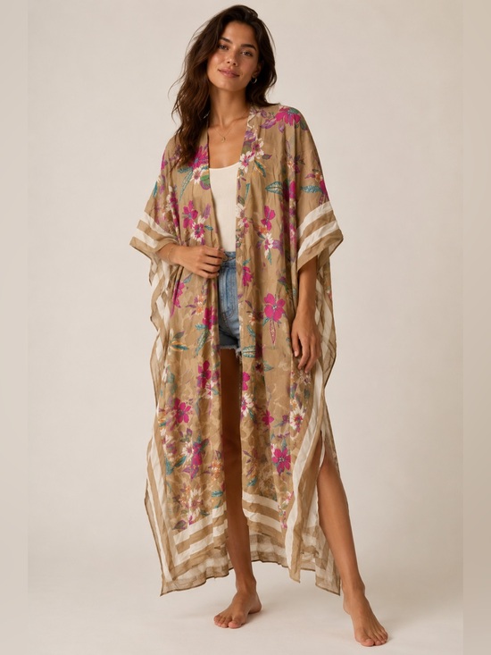 Steve Madden Tops - Steve Madden Floral Kimono in Tan and Pink